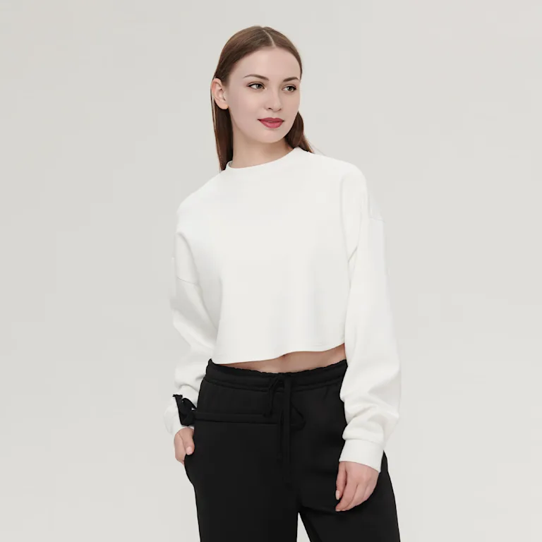 Women's Cropped Crewneck Sweatshirt-Techno Scuba Knit