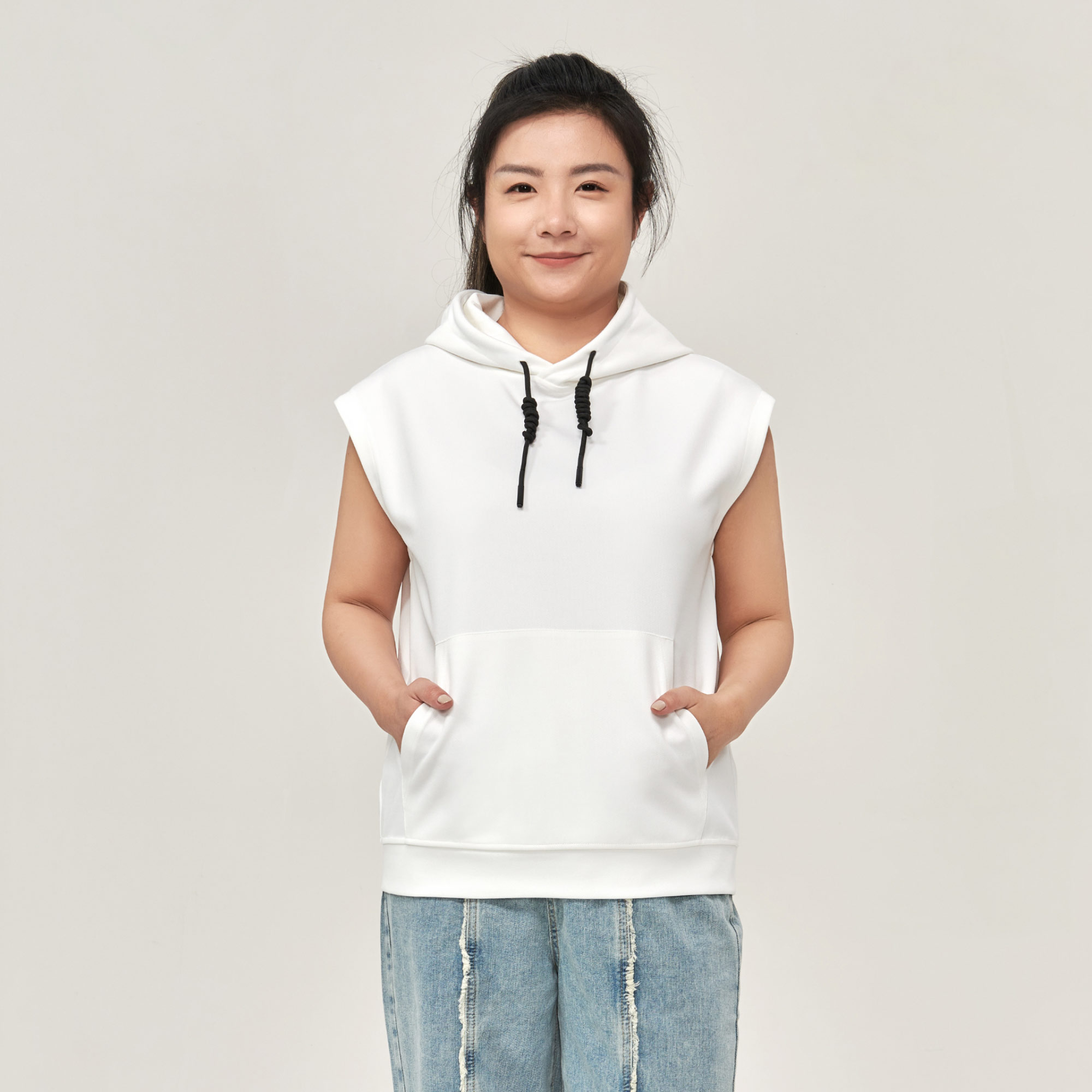 White sleeveless 2024 hoodie women's