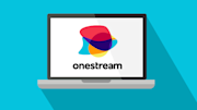 Onestream logo in laptop