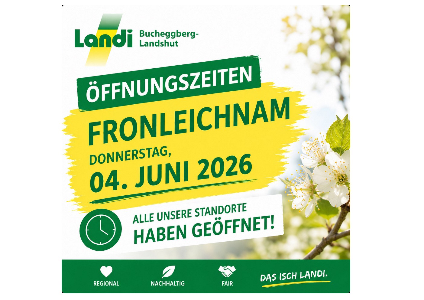 Öffnungszeiten Fronleichnam 2026