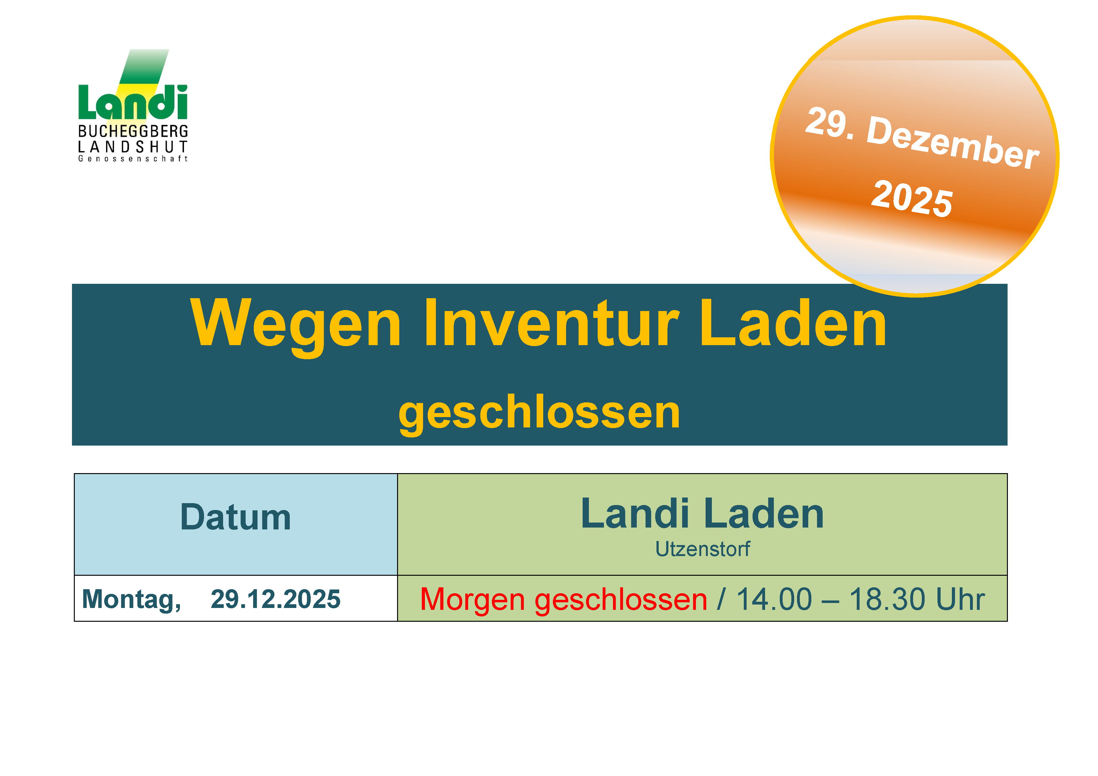 Inventur Laden Utzenstorf 2025