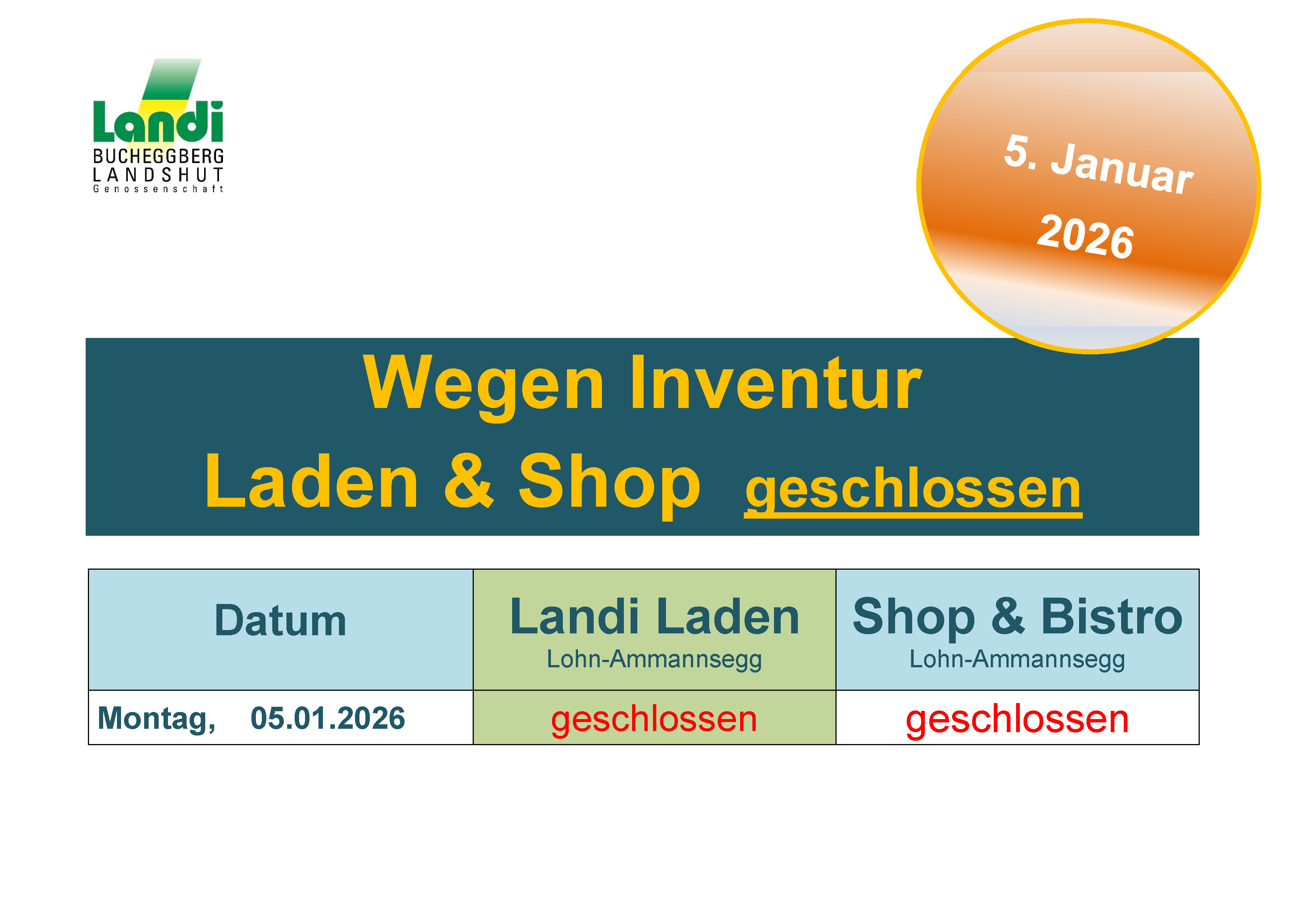 Inventur Shop & LANDI Laden Lohn-Ammannsegg 2026