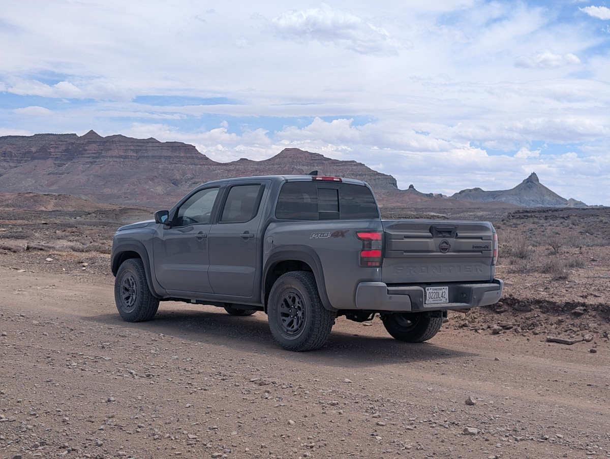2026 Nissan Frontier rear-quarter view.