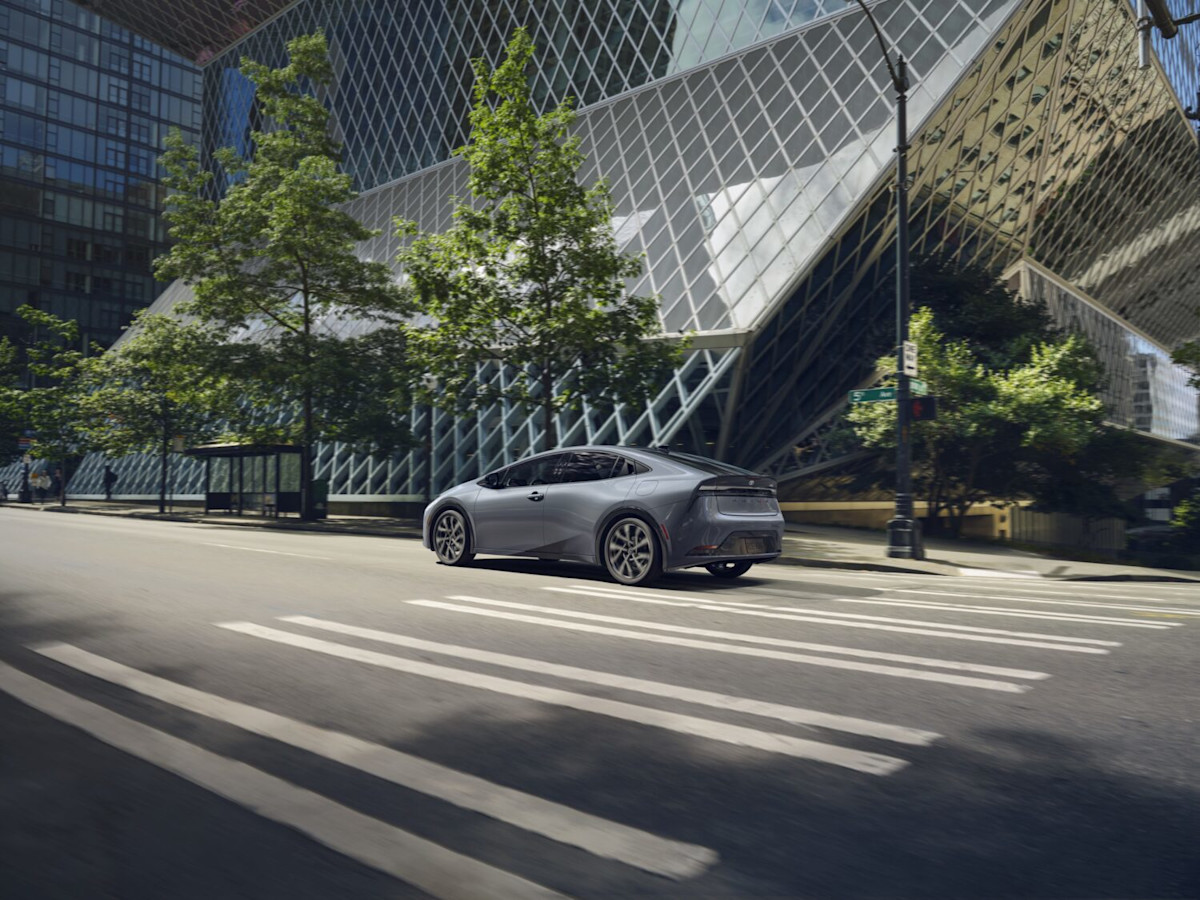 2025 Toyota Prius Plug-In rear quarter view. OEM photo.