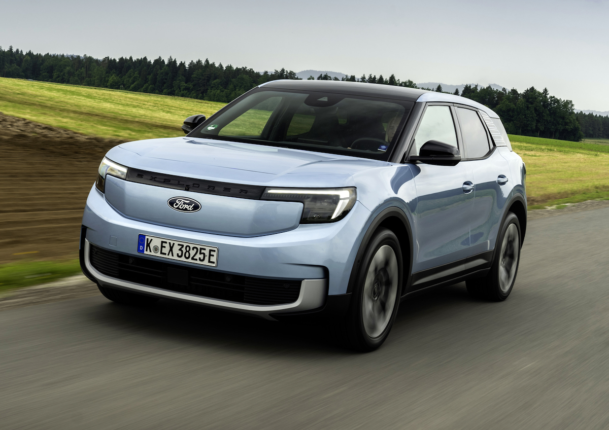 Ford Explorer Electric review blue front driving