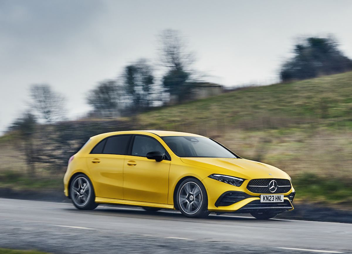 2023 Mercedes A-Class yellow front cornering