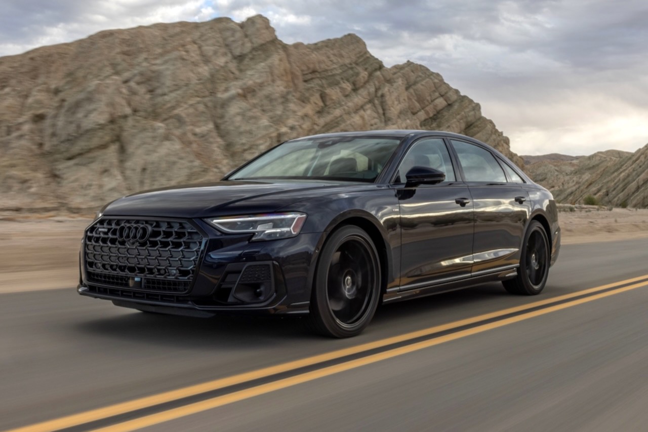 Image via Audi. 2024 Audi A8, front-quarter view.
