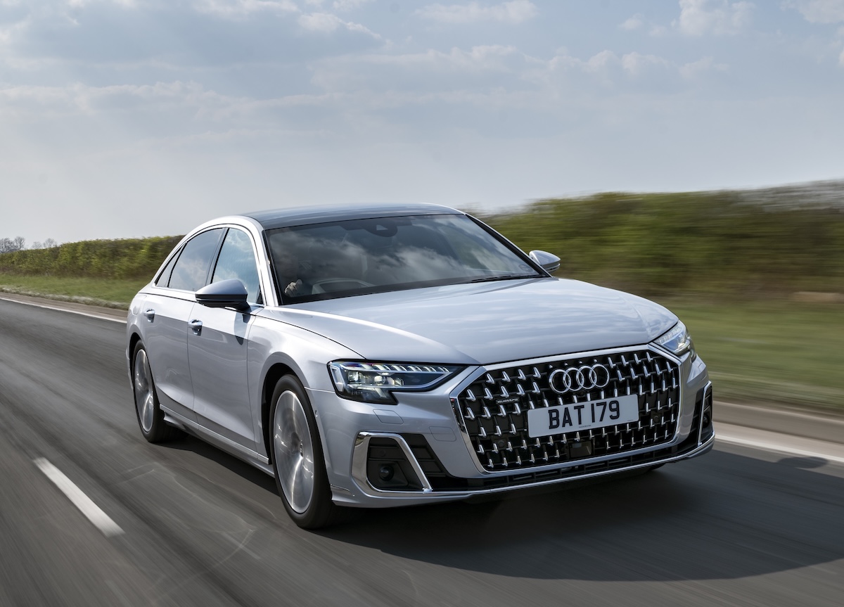 Audi A8 L silver front driving