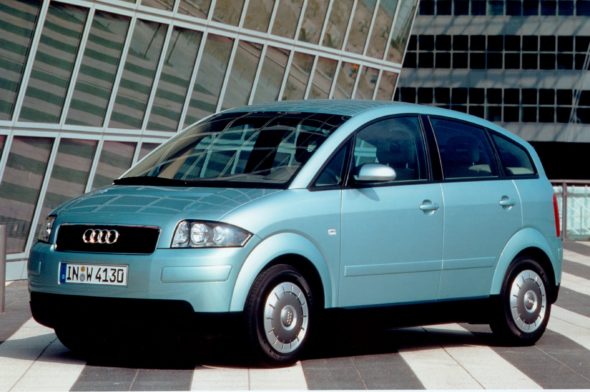Automotive Reincarnations: Audi A2 and BMW i3 Front Side View