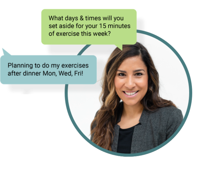 Health coach communicating with Hinge Health participant about weekly exercise plan