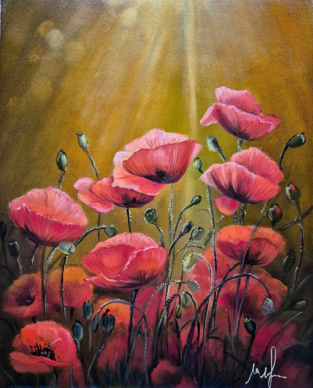 nel sole - Olio su tela del 2025, serie Fiori di Maria Nicoletta Ferrari