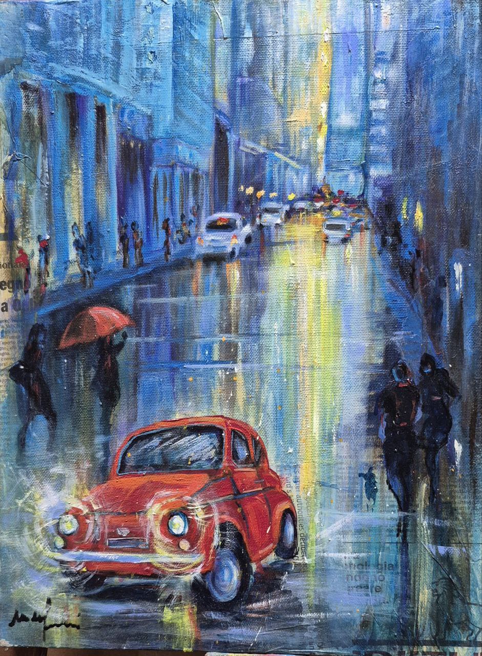 la 500 rossa - Acrilico del 2025 di Maria Nicoletta Ferrari