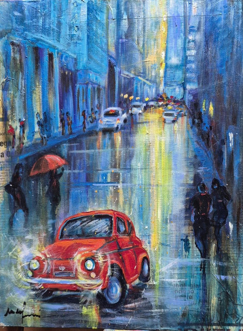 la 500 rossa - Acrilico del 2025 di Maria Nicoletta Ferrari