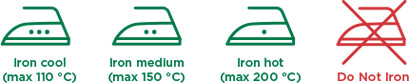 Ironing symbols on fabric labels