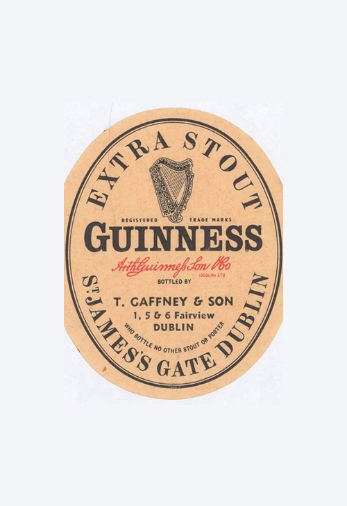 1962 Guinness Extra Stout label, created at St James Gate for bottlers T. Gaffney & Son.