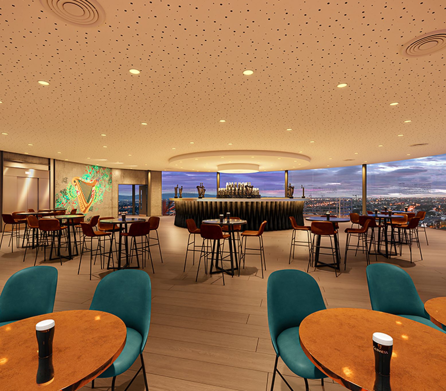 Panoramic view of Dublin skylight from Gravity Bar