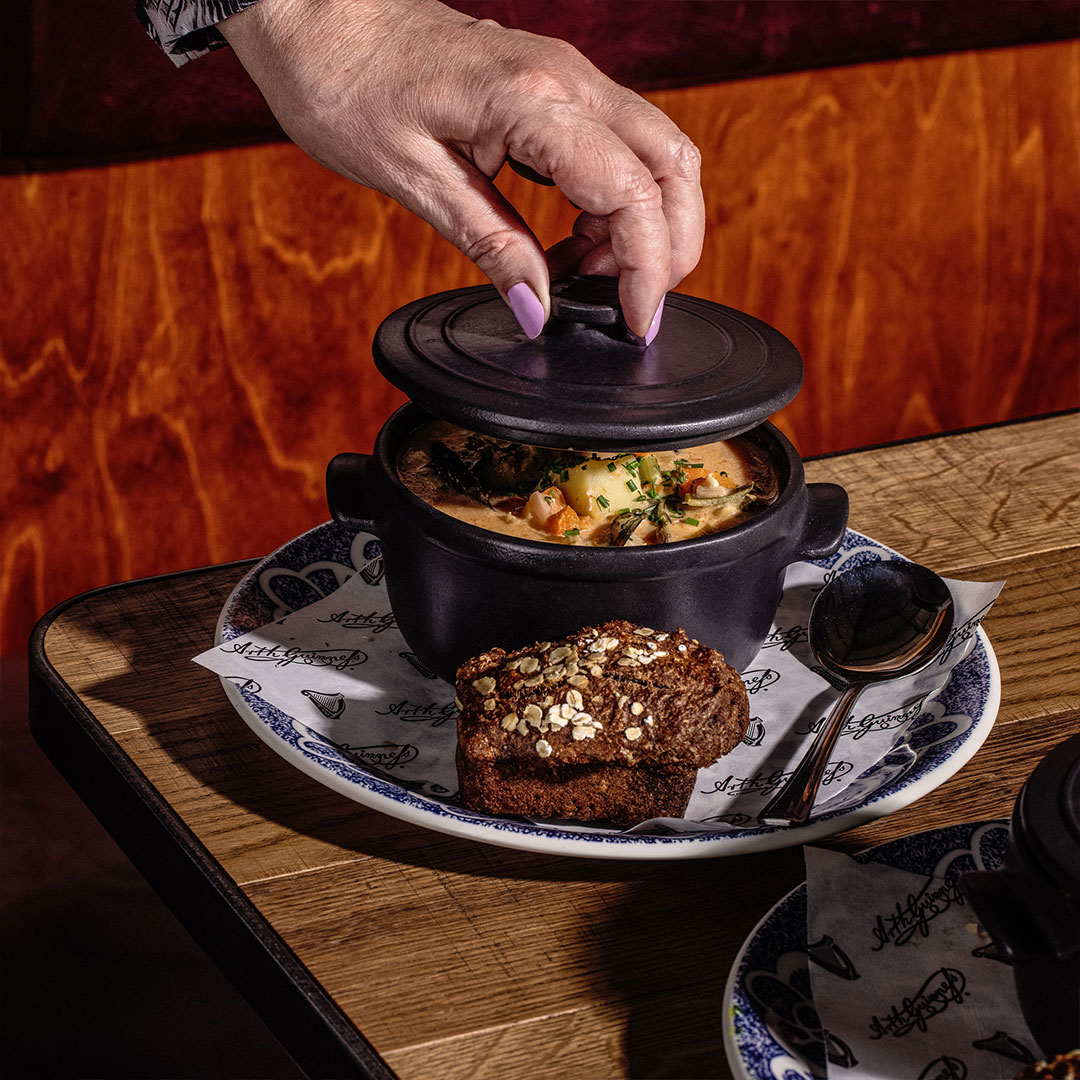 Seafood chowder served with brown bread at the Guinness Storehouse