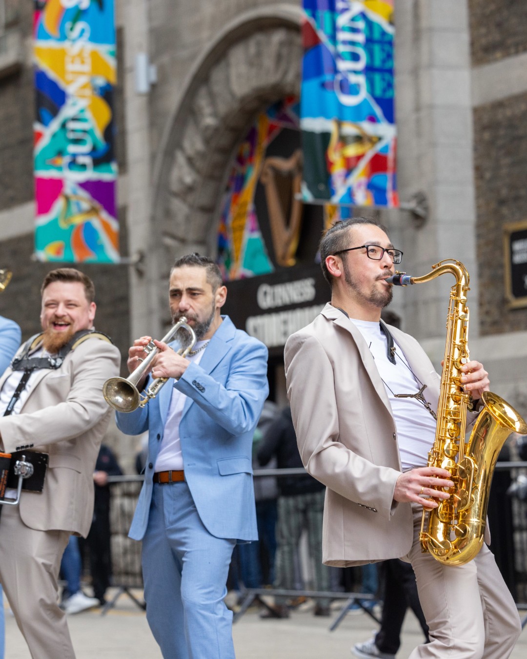 A Band playing on St Patricks Day outside Guinness Storehouse, Dublin