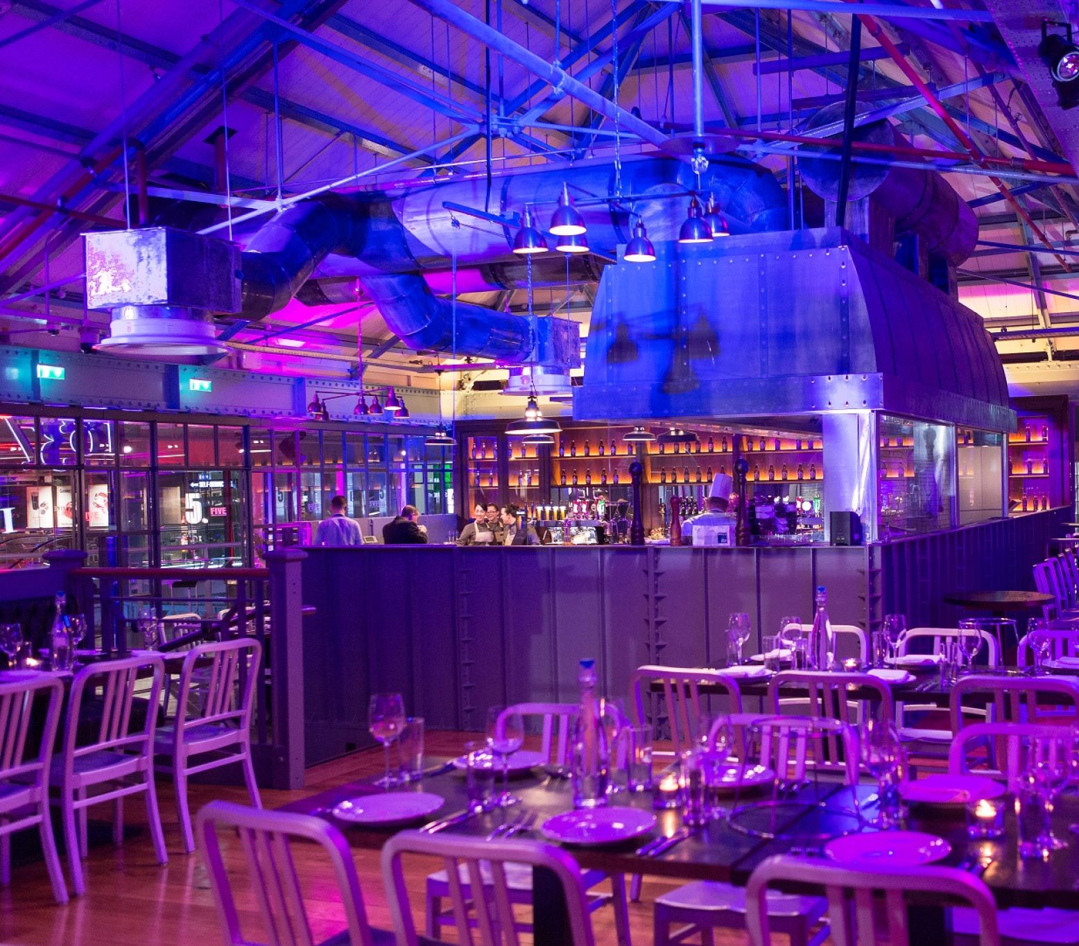 1837 Bar & Brasserie restaurant dinner set up view from raised area