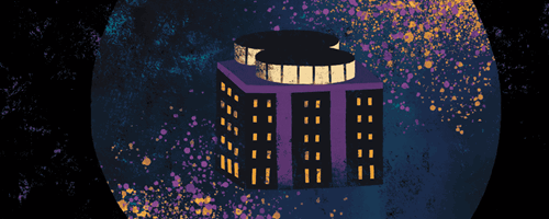 Illustrated image if the Guinness Storehouse with Other Voices theme