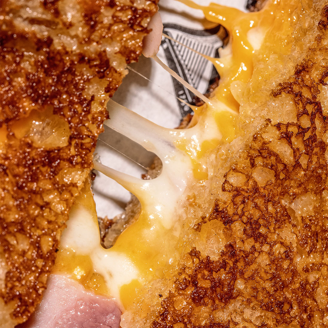 Toasted cheese sandwich with melted cheese at the Guinness Storehouse