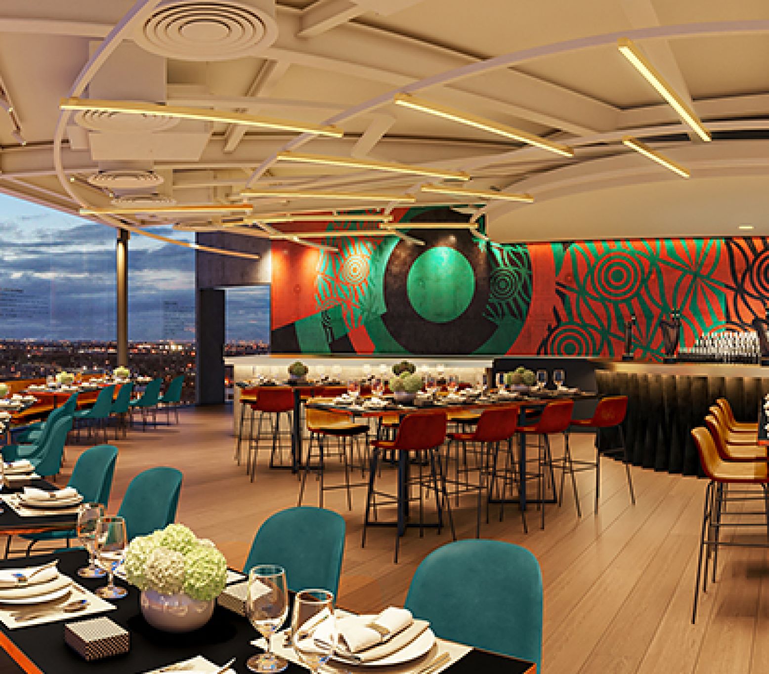 Panoramic view of Gravity Bar at night