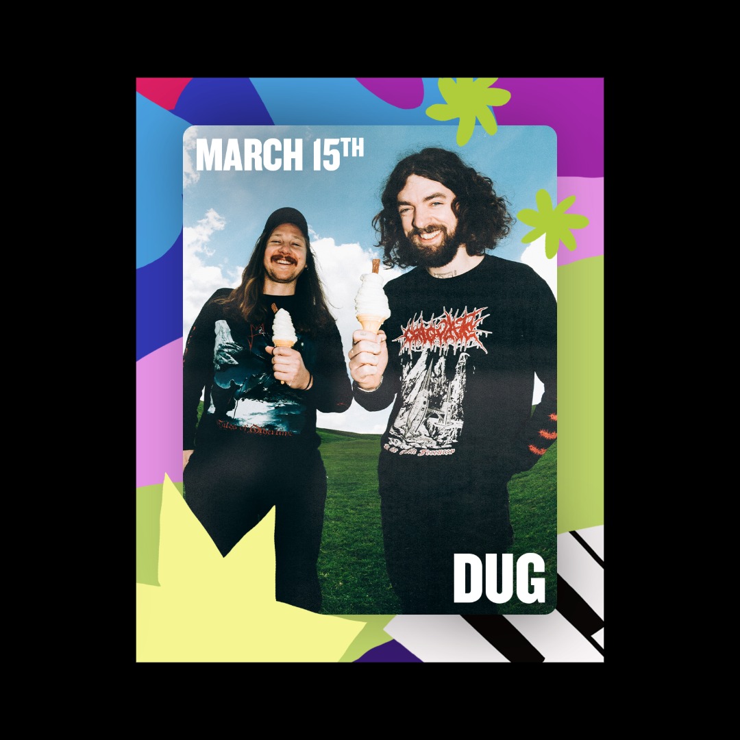 Image creative of Dug with a colourful illustrative background