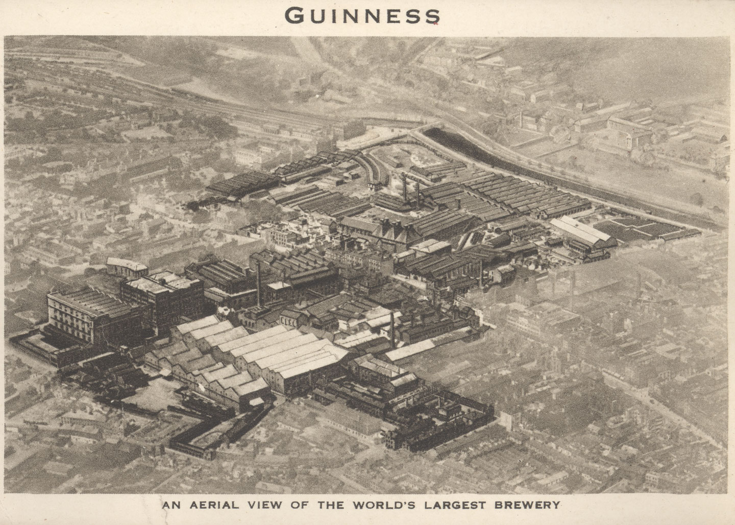 An aerial view of the St. James Gate Brewery, 1930.