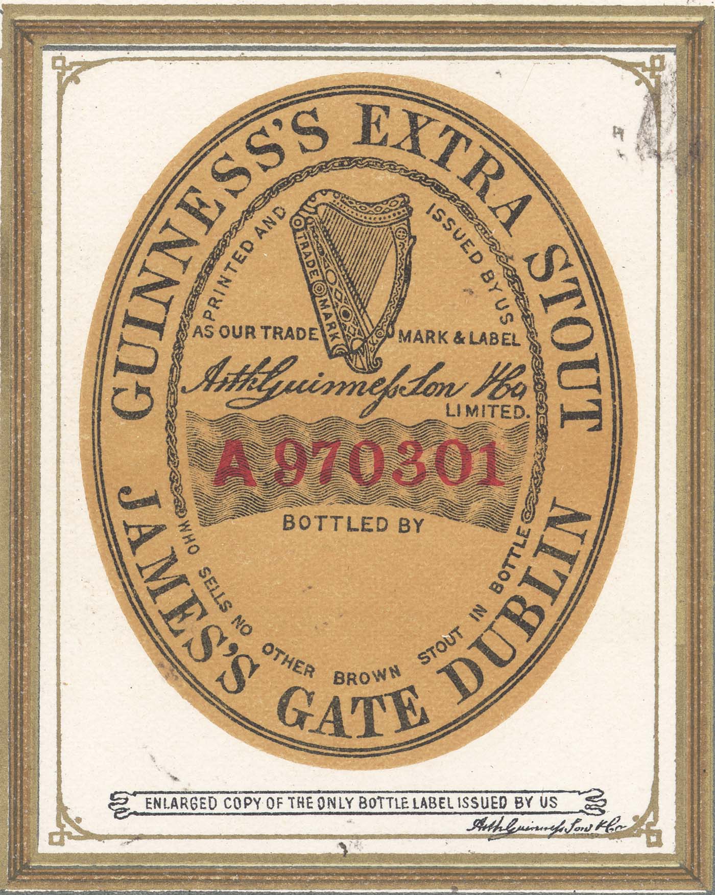Colour image of Guinness Trademark Label from 1896.