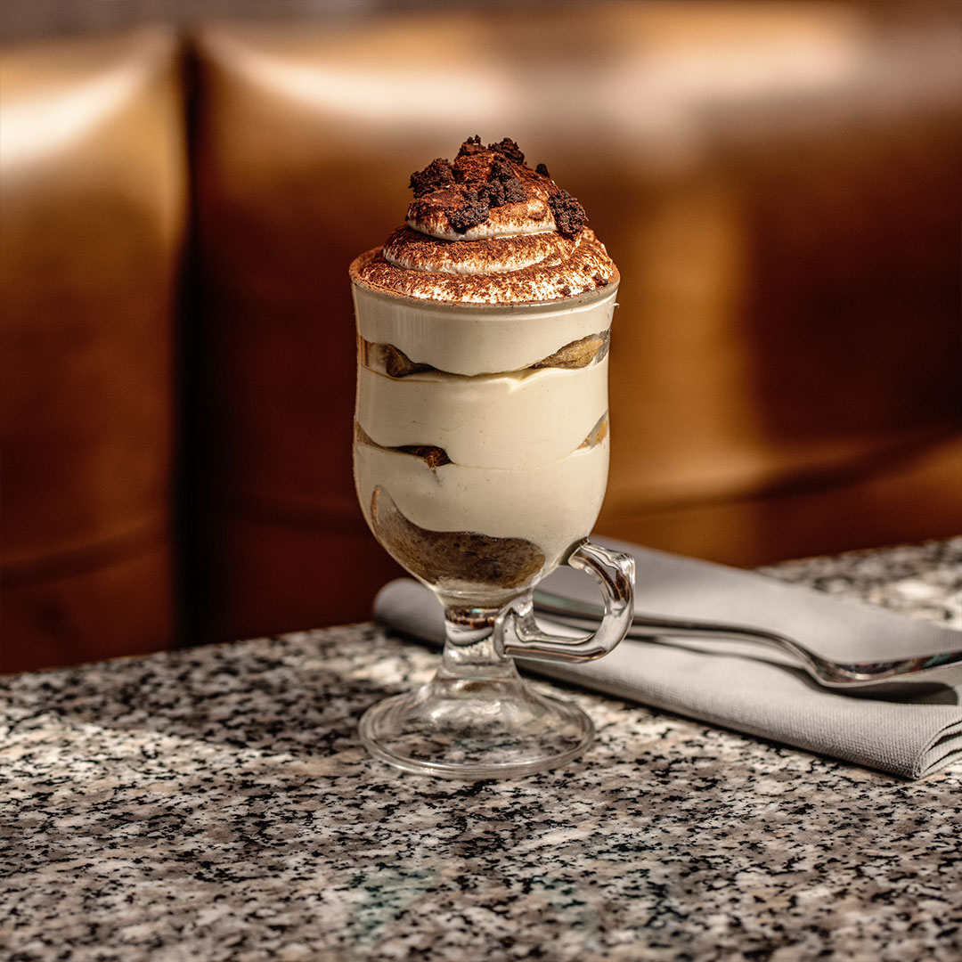 Layered creamy dessert dusted with chocolate at the Guinness Storehouse