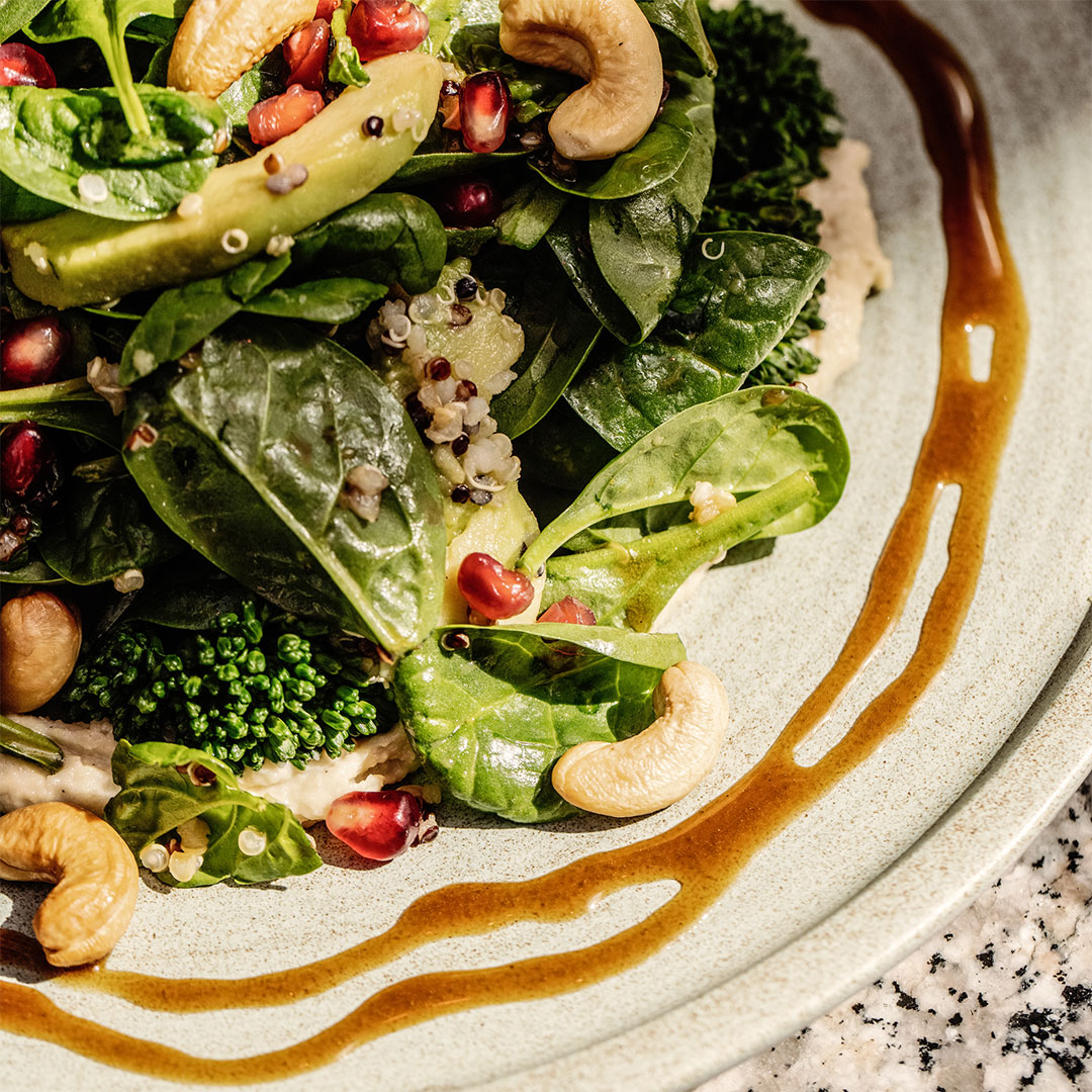 Green salad with quinoa, cashews and pomegranate at the Guinness Storehouse