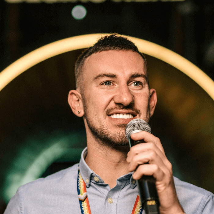 A man who works at the Guinness Storehouse hosting an event in the building