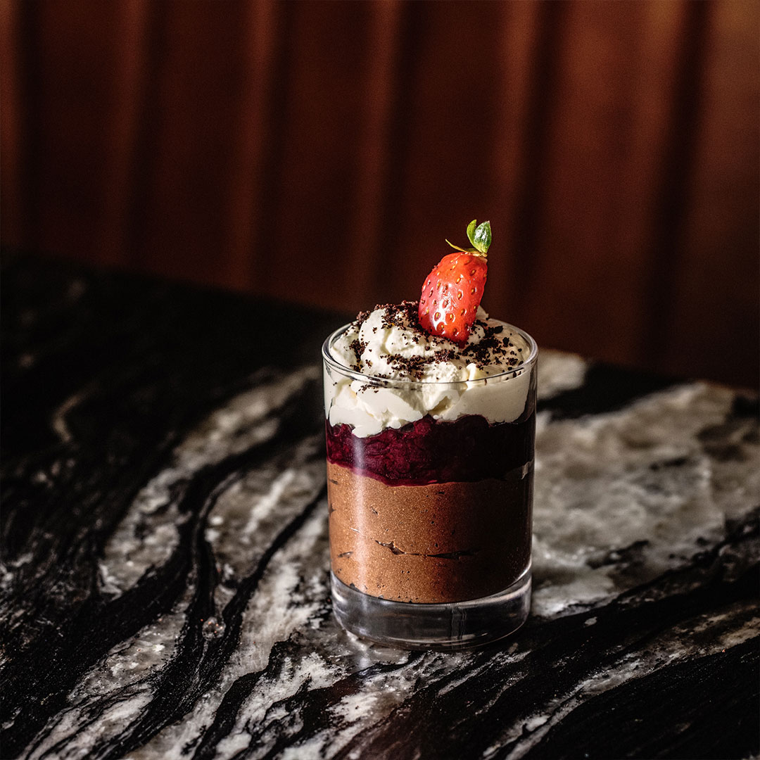 Chocolate dessert with berries and cream at the Guinness Storehouse