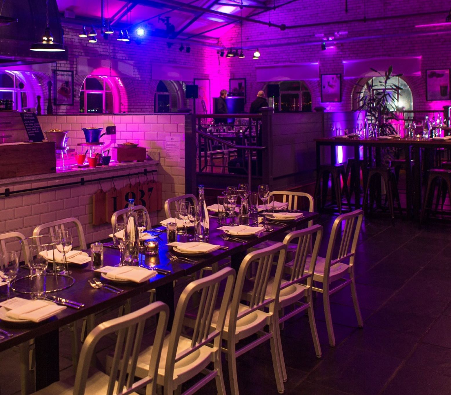 1837 Bar & Brasserie restaurant dinner set up view from lower area