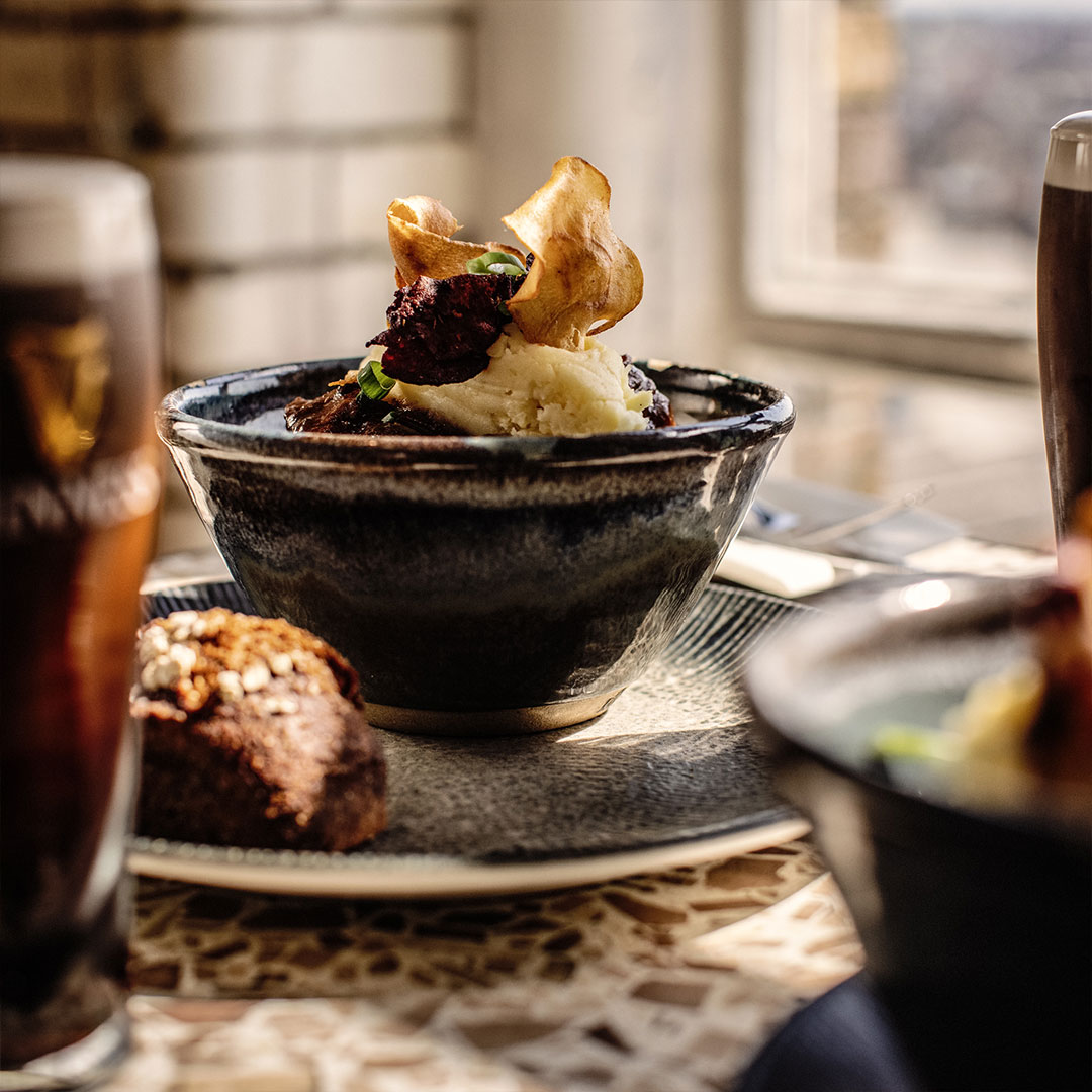 Irish-inspired dish served with mashed potato at the Guinness Storehouse
