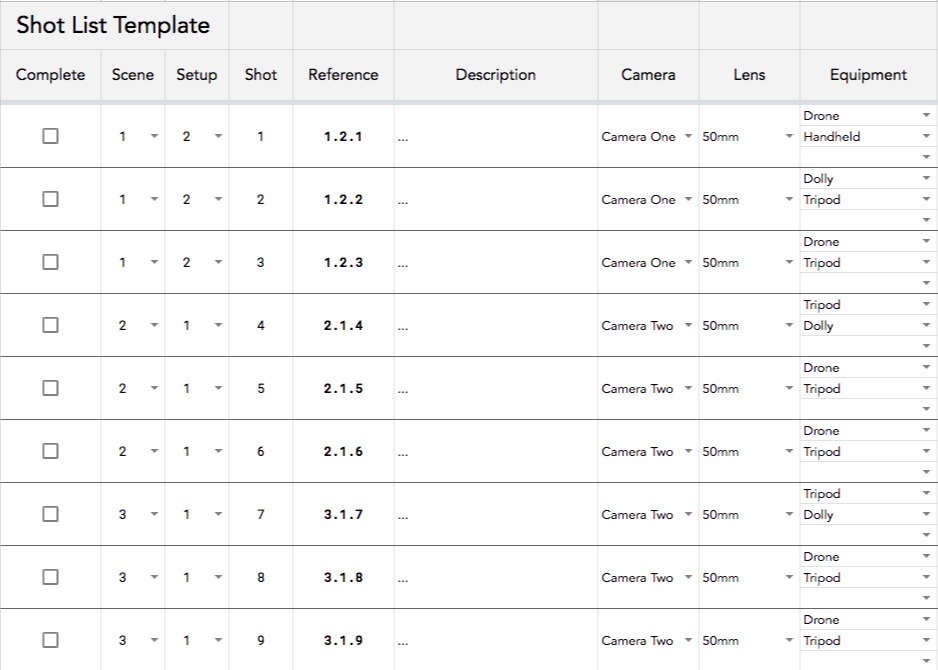 Shot List Template: How to Make a Shot List (Google Sheets) Boords