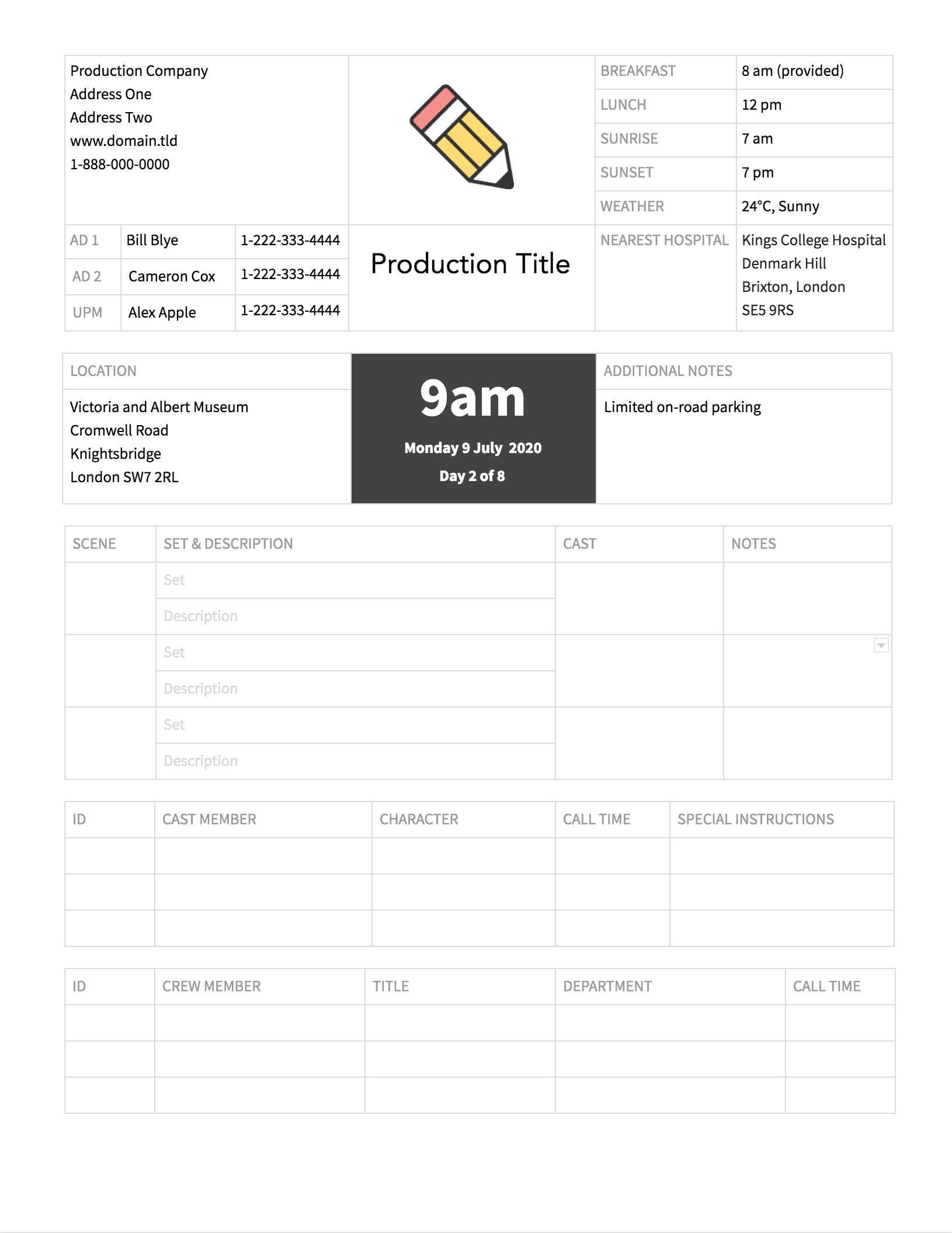 FREE Call Sheet Template (2021) Boords