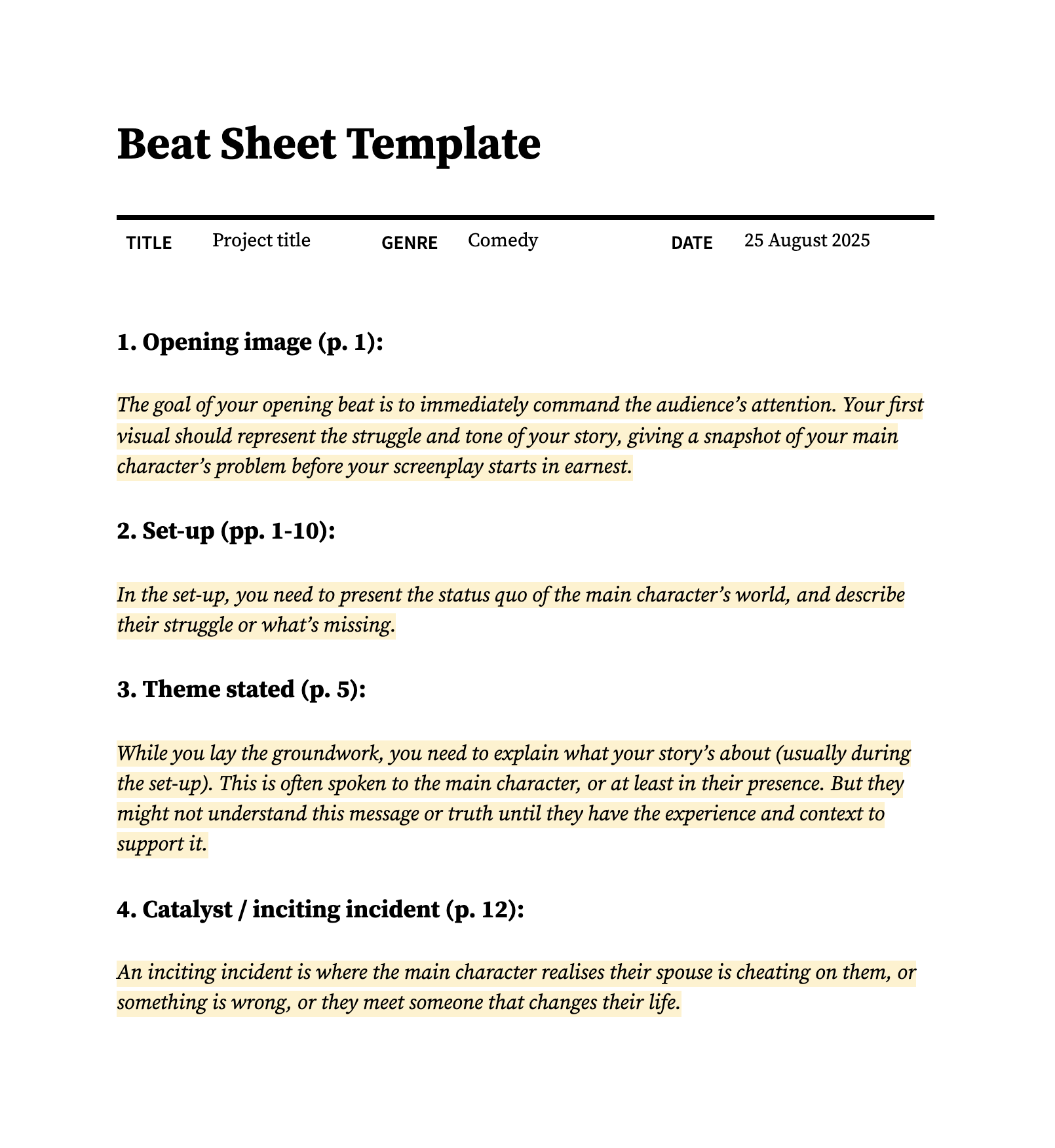 Beat Sheet Template