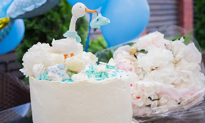 stork baby shower cake