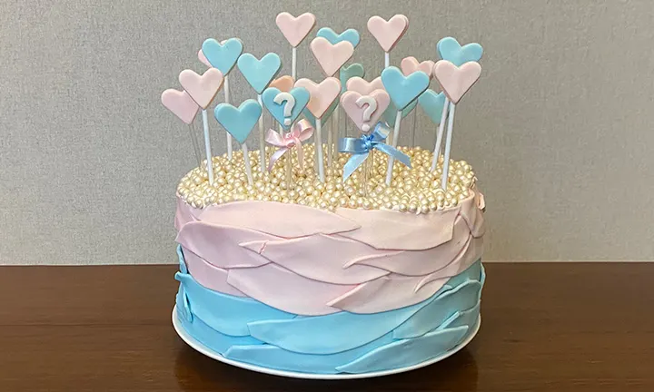 Gender reveal hearts baby shower cake