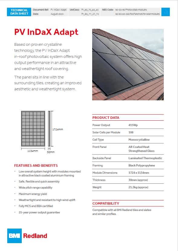 PV InDaX Adapt solar panel technical information