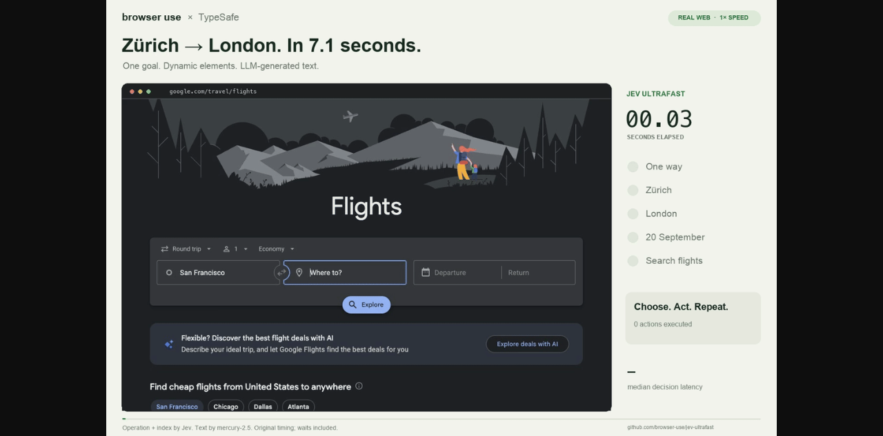Browser Use demo with browser state and Jev action selection