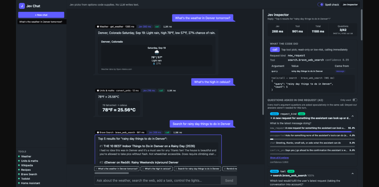 Jev Chat selecting tools inside a bounded application