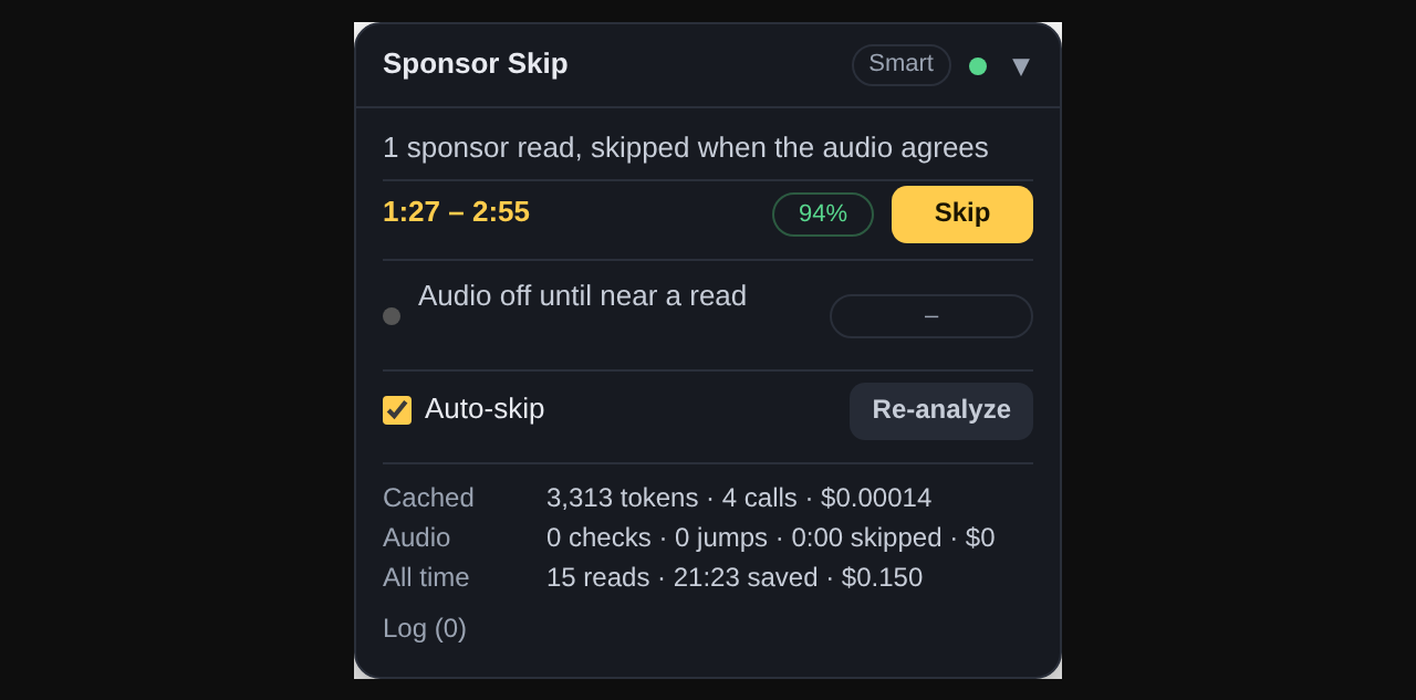 Sponsor Skip browser panel