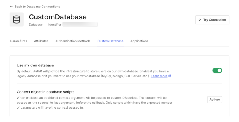 Auth0 Dashboard Authentication Database Connection Custom Database Settings Use Own Database Enabled