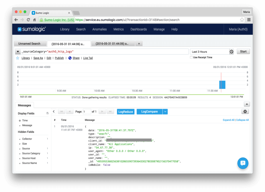 Dashboard - Extensions - Sumologic - Auth0 Logs at Sumologic