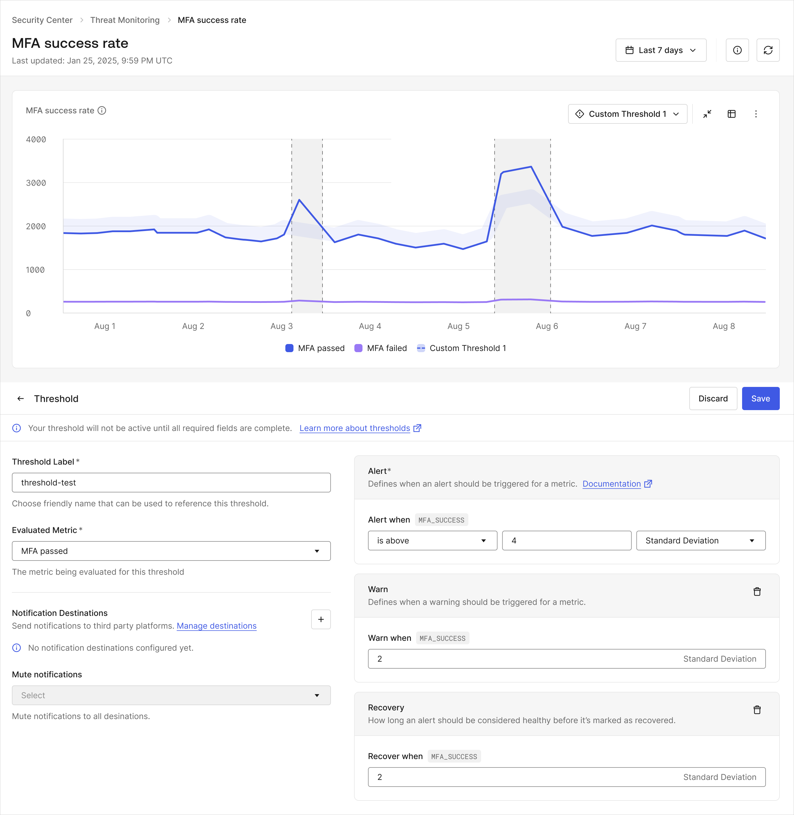 A second screenshot of our Security Center Thresholds product