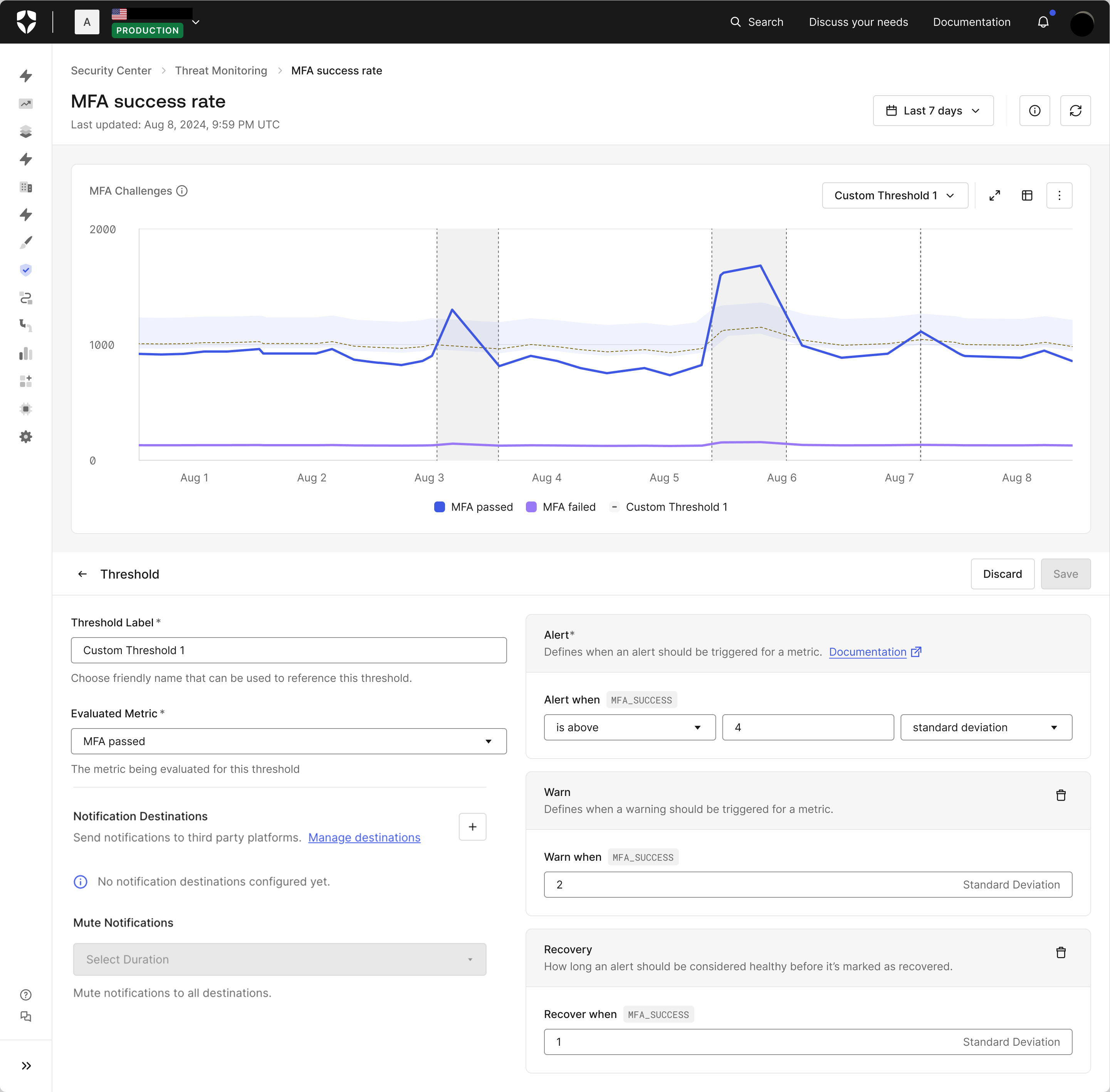 A second screenshot of our Security Center Thresholds product