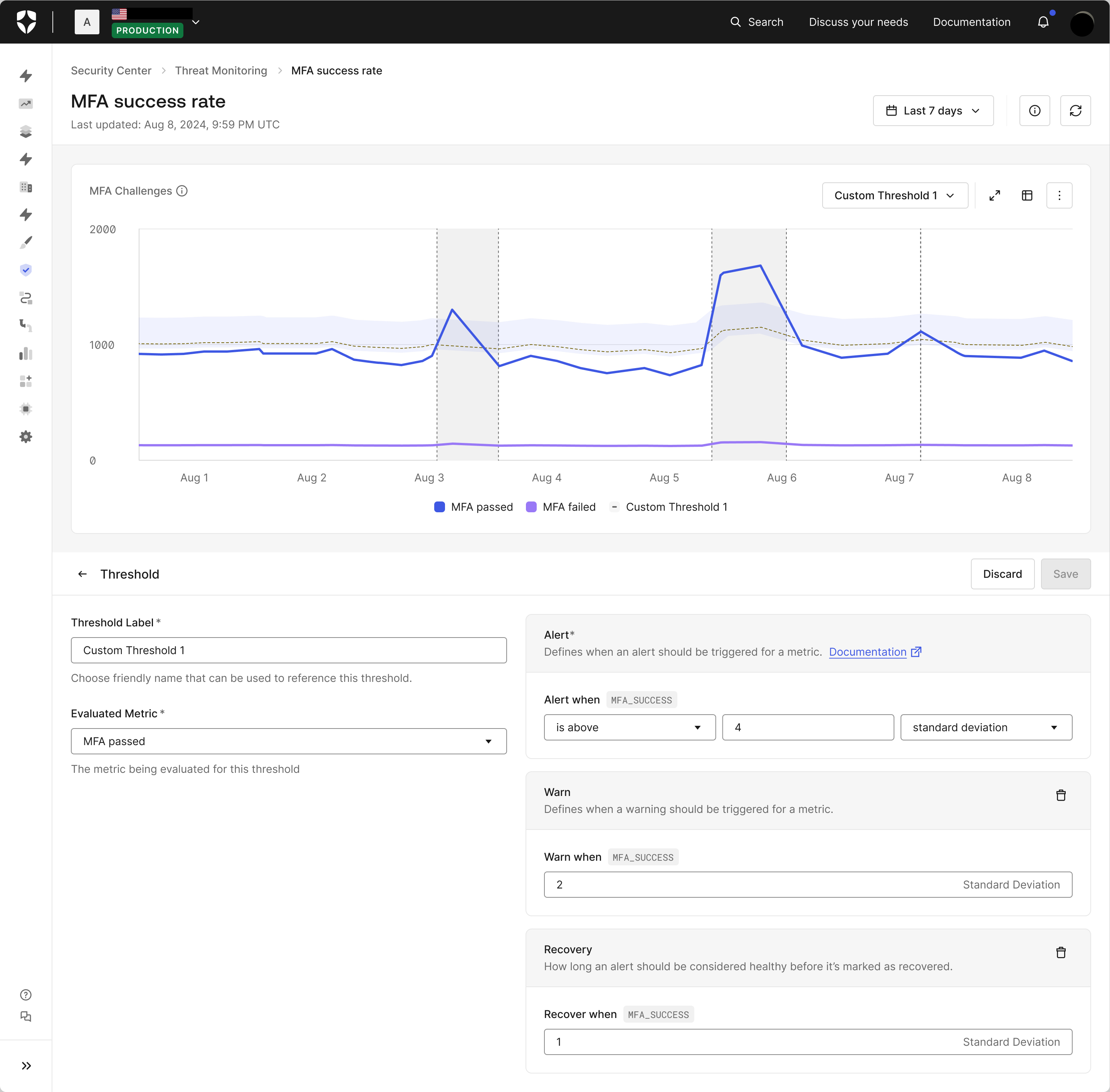 A second screenshot of our Security Center Thresholds product