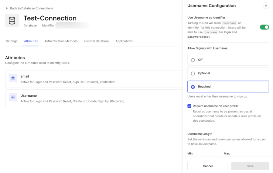 Enable or disable require username setting